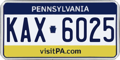 PA license plate KAX6025
