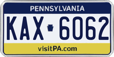 PA license plate KAX6062