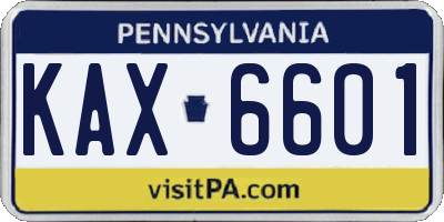 PA license plate KAX6601