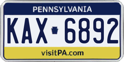 PA license plate KAX6892