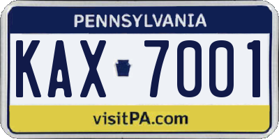 PA license plate KAX7001