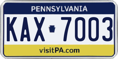 PA license plate KAX7003