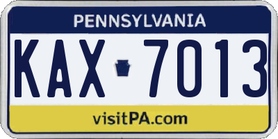 PA license plate KAX7013