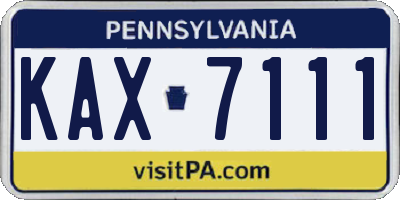 PA license plate KAX7111
