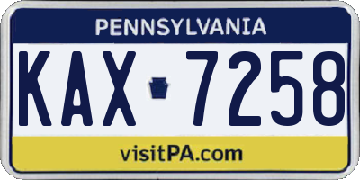 PA license plate KAX7258