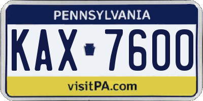 PA license plate KAX7600