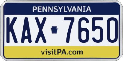 PA license plate KAX7650