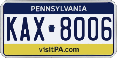 PA license plate KAX8006