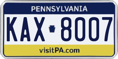 PA license plate KAX8007
