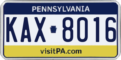 PA license plate KAX8016