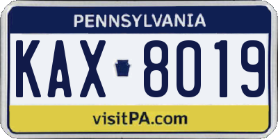 PA license plate KAX8019