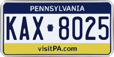 PA license plate KAX8025