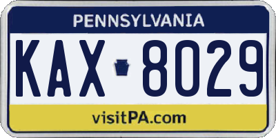 PA license plate KAX8029