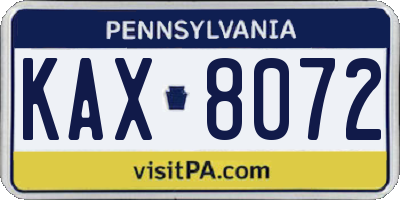 PA license plate KAX8072