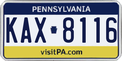 PA license plate KAX8116