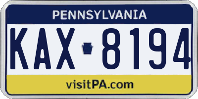 PA license plate KAX8194