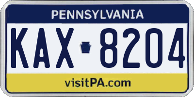 PA license plate KAX8204