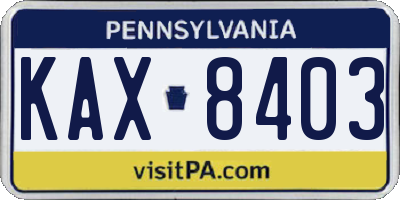 PA license plate KAX8403