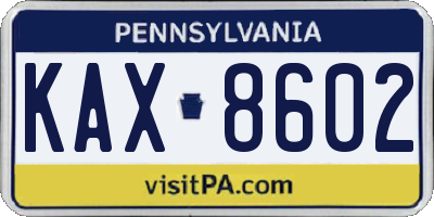 PA license plate KAX8602