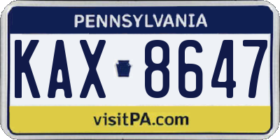PA license plate KAX8647