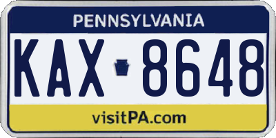 PA license plate KAX8648