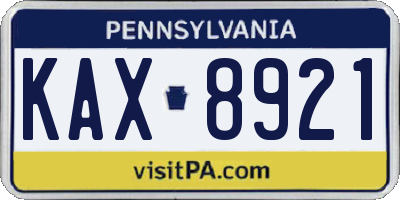 PA license plate KAX8921