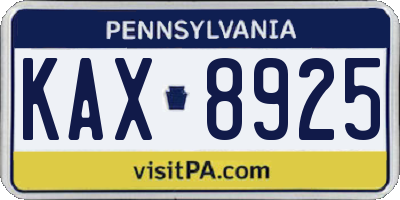 PA license plate KAX8925