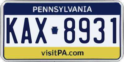 PA license plate KAX8931