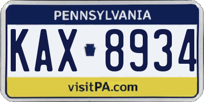 PA license plate KAX8934