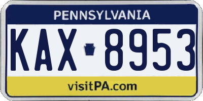 PA license plate KAX8953