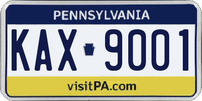 PA license plate KAX9001
