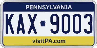 PA license plate KAX9003