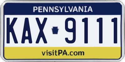 PA license plate KAX9111