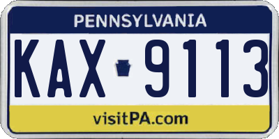 PA license plate KAX9113