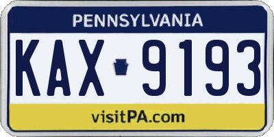 PA license plate KAX9193