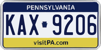 PA license plate KAX9206