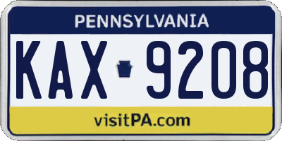 PA license plate KAX9208