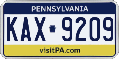 PA license plate KAX9209