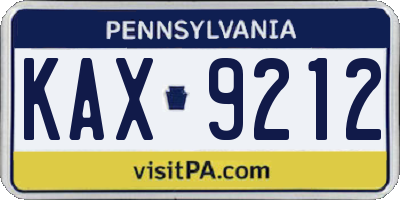 PA license plate KAX9212