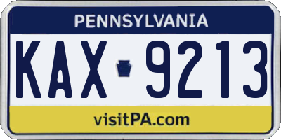 PA license plate KAX9213
