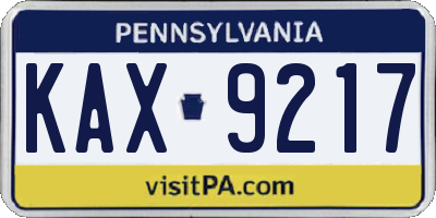 PA license plate KAX9217
