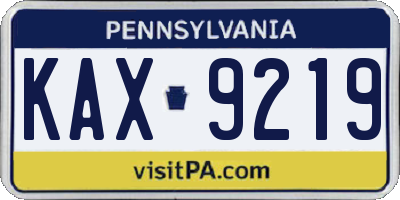 PA license plate KAX9219