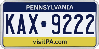 PA license plate KAX9222