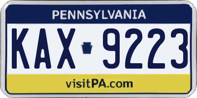 PA license plate KAX9223