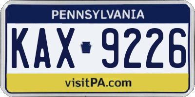 PA license plate KAX9226