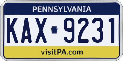 PA license plate KAX9231