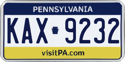 PA license plate KAX9232