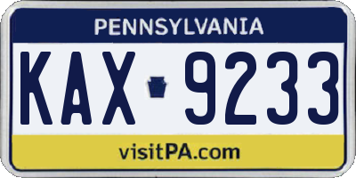 PA license plate KAX9233
