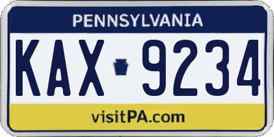 PA license plate KAX9234