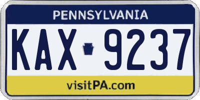PA license plate KAX9237